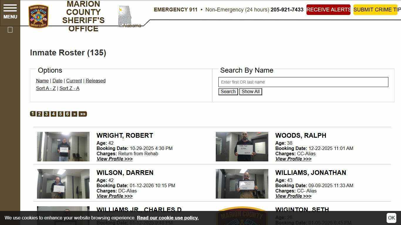 Inmate Roster | Marion County Sheriff's Office, Alabama | Sort Name - Descending | Page 1