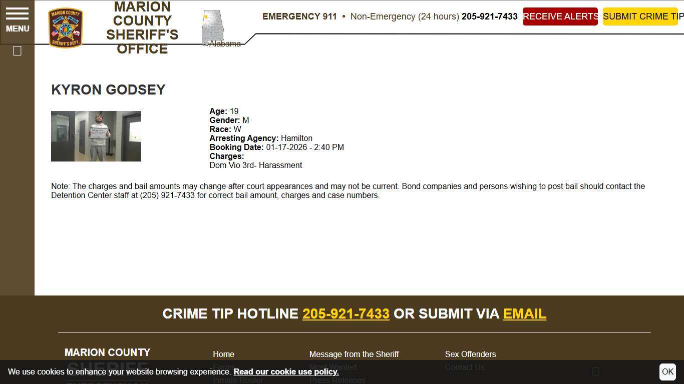 Godsey, Kyron - Roster | Marion County Sheriff's Office, Alabama